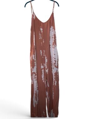 Women's Rust / Pink and White Tie-Dye Spaghetti-Strap Jumpsuit